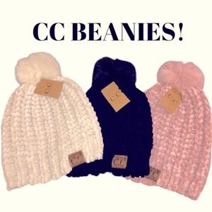 NEW CC BOUTIQUE ULTRA SOFT SCALLOPED HEM FAUX FUR POM POM BEANIES